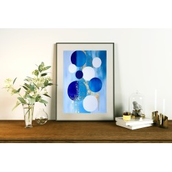 Modern Abstract Printable, Printable Wall Art, Indigo and Honeycomb, Minimalistic Shapes, Contemporary